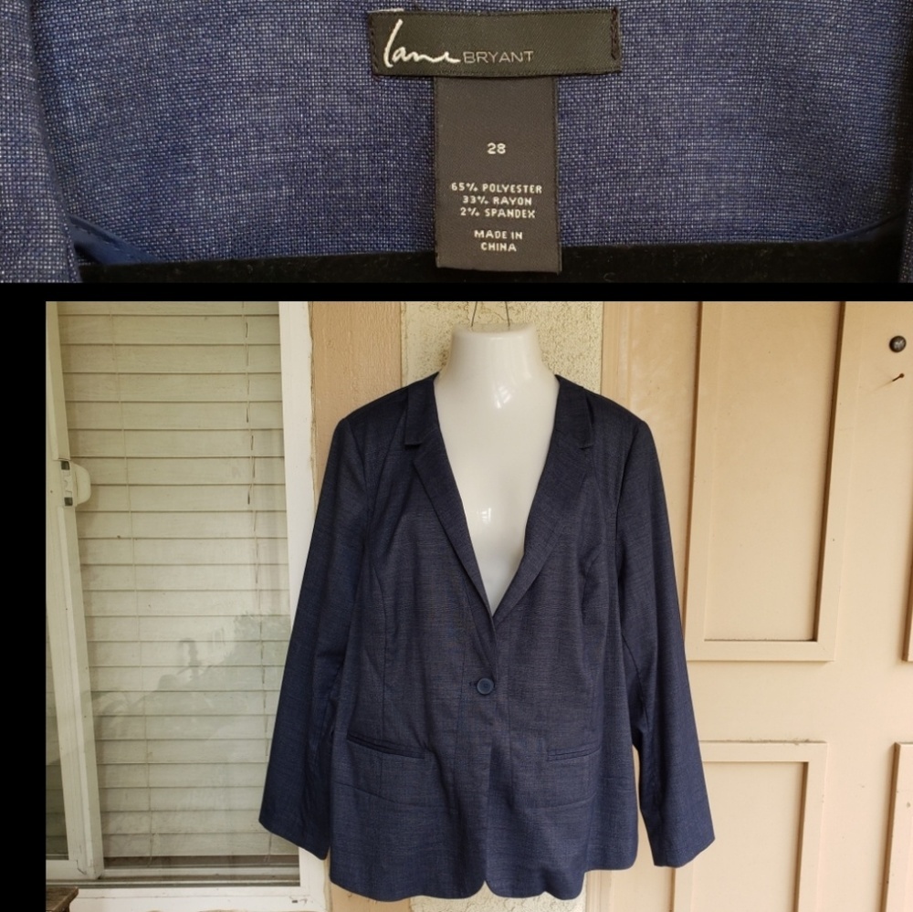 28 LANE BRYANT blue chambray blazer career jacket